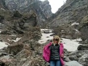 EXTREME Teen adventures: Stripping in snowy mountains from puffer jacket up to nude Angel Fowler 1/16