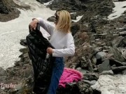 EXTREME Teen adventures: Stripping in snowy mountains from puffer jacket up to nude Angel Fowler 12/16