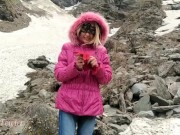 EXTREME Teen adventures: Stripping in snowy mountains from puffer jacket up to nude Angel Fowler 16/16