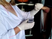 Suddenly cummed on the nurse while taking the sperm analysis 8/16