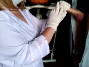 Suddenly cummed on the nurse while taking the sperm analysis 9/16