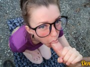 cute girl in glasses gives a good blowjob and loves anal sex on a motorcycle 15/16