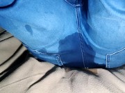 Sexy tired girl go back from party and wetting her jeans 13/16