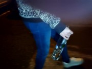 Sexy tired girl go back from party and wetting her jeans 4/16