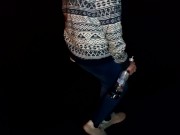 Sexy tired girl go back from party and wetting her jeans 5/16