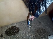 Sexy tired girl go back from party and wetting her jeans 6/16