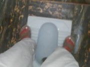 Pee in a Public Toilet indian style on an eco farm - anyone can Come inside - the door unlocke 12/16