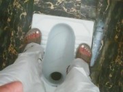 Pee in a Public Toilet indian style on an eco farm - anyone can Come inside - the door unlocke 4/16