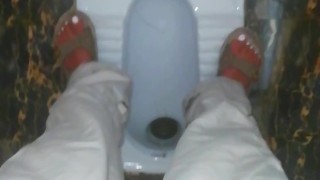 Pee in a Public Toilet indian style on an eco farm - anyone can Come inside - the door unlocke