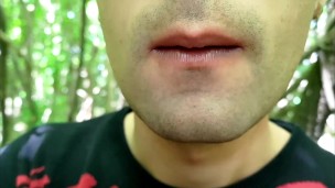 Close up playing with cum on lips - Blowing cum bubbles and swallowing all that cum