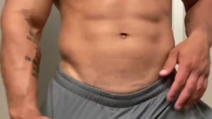 Jerking my fat cock in the bathroom 