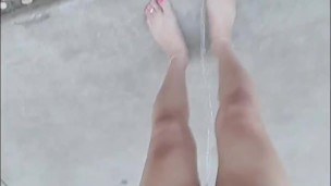 Shemale TsZoey outside pee and cum (sample vid)
