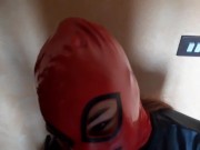 Laura On Heels wears leather body, boots over the knees and pantyhose. Rough blowjob deepthroat POV.
