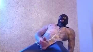 Hot tattoo men CaliforniaLatex solo masturbating his cock