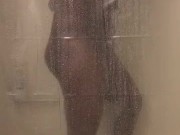 Hot Shower. Peaking on me showering through my sheer curtains. 