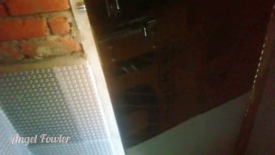 Angel Fowler shocked pissing in the extremely dirty public toilet in a mountain camp