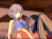Isuzu Sento and Muse lick each other's pussies on the bed - Amagi Brilliant Park Hentai. 4/16