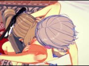 Isuzu Sento and Muse lick each other's pussies on the bed - Amagi Brilliant Park Hentai. 7/16