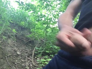 Amateur Guy Is Jerking Off And Milking Dick In The Woods/ Huge Cumshot