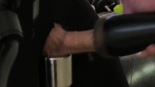 RISKY MASTURBATION and CHASTITY DEVICE ON + HEAVY BALL STRETCHER at PUBLIC HOTEL'S GYM
