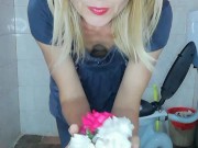 Naughty girl peeing on rose flowers on the floor in a public toilet - Angel Fowler 4/16