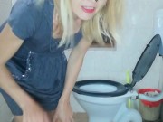 Naughty girl peeing on rose flowers on the floor in a public toilet - Angel Fowler 7/16