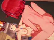 Pyra's big boobs bounce while riding Nia's strapon (Xenoblade Chronicles 2 Hentai) 6/16
