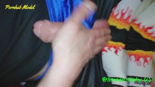 SK Spanking my balls and cock with my right hand in shiny Sk8erboy gear