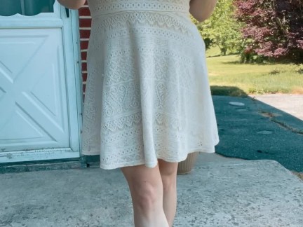 Pulling up my dress to show off my nude body before spraying piss everywhere!