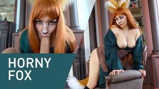 Raposa tesão chupa um pau enorme ansiosamente! Cosplay, 4K!