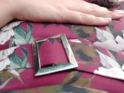 Under this sexy long dress I wear a ready to be filled with pee in this park 14/16