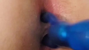 Slutty white teen Dp with her sex toy
