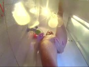 Soap perfect body in the shower Babe washes in the shower, shaves her pussy, oil massage. part 3 13/16