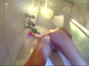 Oiling nice body in the shower. Babe washes in the shower, shaves her pussy, oil massage. part 4 2/16