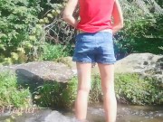Sexy girl pissing on the grass between the forest river - almost caught by strangers Angel Fowler 15/16