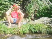 Sexy girl pissing on the grass between the forest river - almost caught by strangers Angel Fowler 4/16