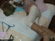 My hairy wife's latin stepsis shows off hot in her bedroom & asks me to fuck, wants to suck my cock