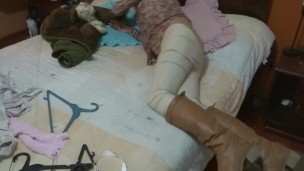 My hairy wife's latin stepsis shows off hot in her bedroom & asks me to fuck, wants to suck my cock