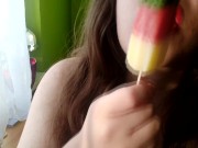 Red lipstick slut sucking on popsicle - ASMR