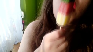 Red lipstick slut sucking on popsicle - ASMR