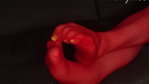 Red Nylons (NEON GREEN TOES)