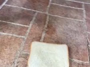 Pissing on a piece of bread