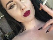 Casually smoking a cork cigarette with dark lipstick on 10/16