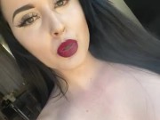 Casually smoking a cork cigarette with dark lipstick on 14/16