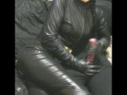 smoking wife in leather gloves and catsuit fucking handjob cumshot 14/16