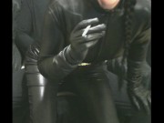 smoking wife in leather gloves and catsuit fucking handjob cumshot 6/16