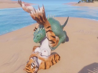 Wild Life / Scaly Furry Porn Dragon with Tiger Girl
