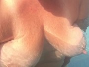 Underwater anal bubble wand toy play with pool jet hitting my hairy pussy, eye rolling orgasms 7/16