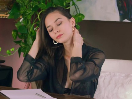 WOWGIRLS Leona Mia getting really hot and taking off her clothes to make herself feel better