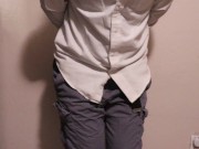 Desperate and handcuffed guy wets his pants